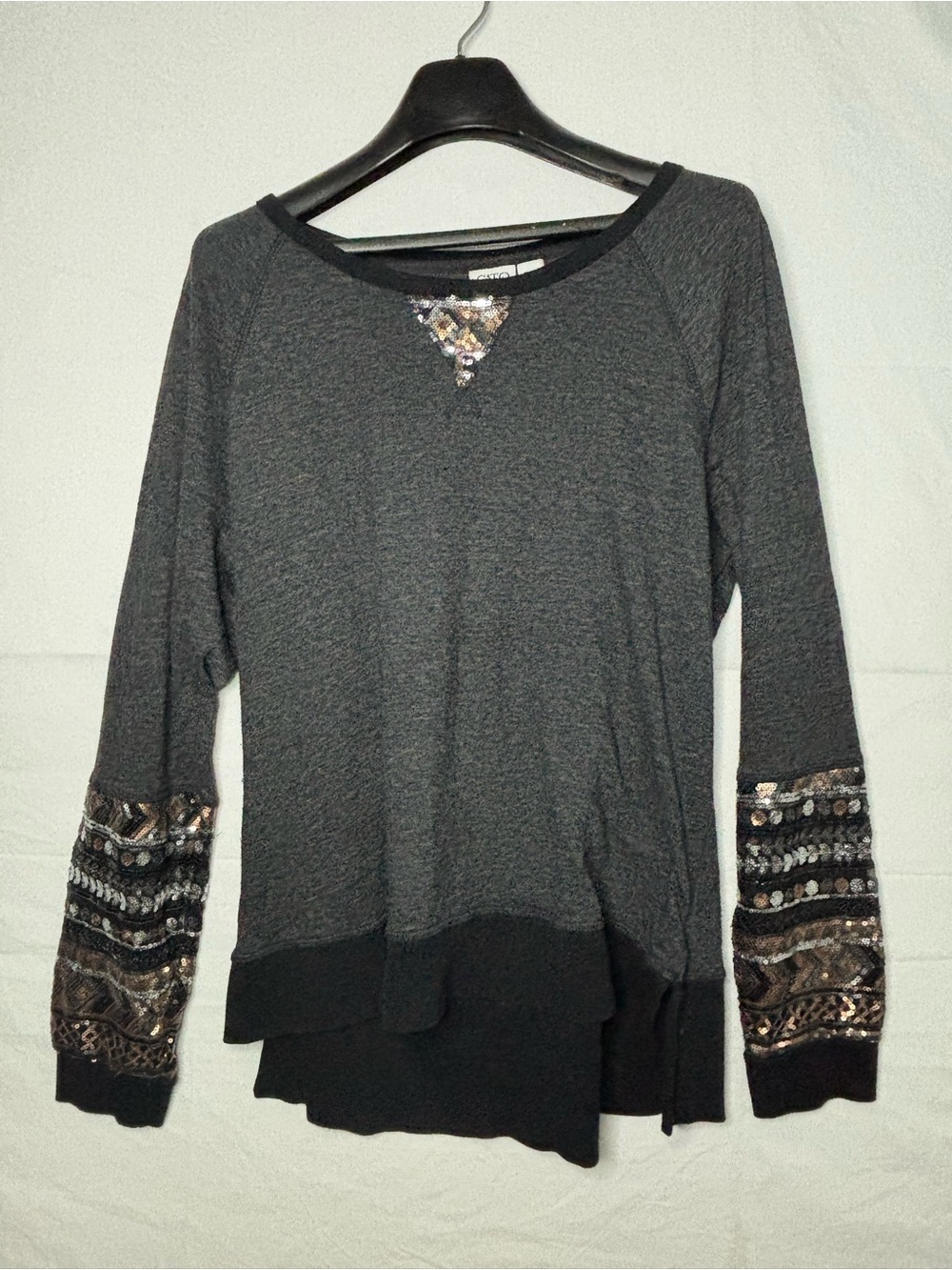 Cato Dark Gray Embellished Sleeve Sweatshirt